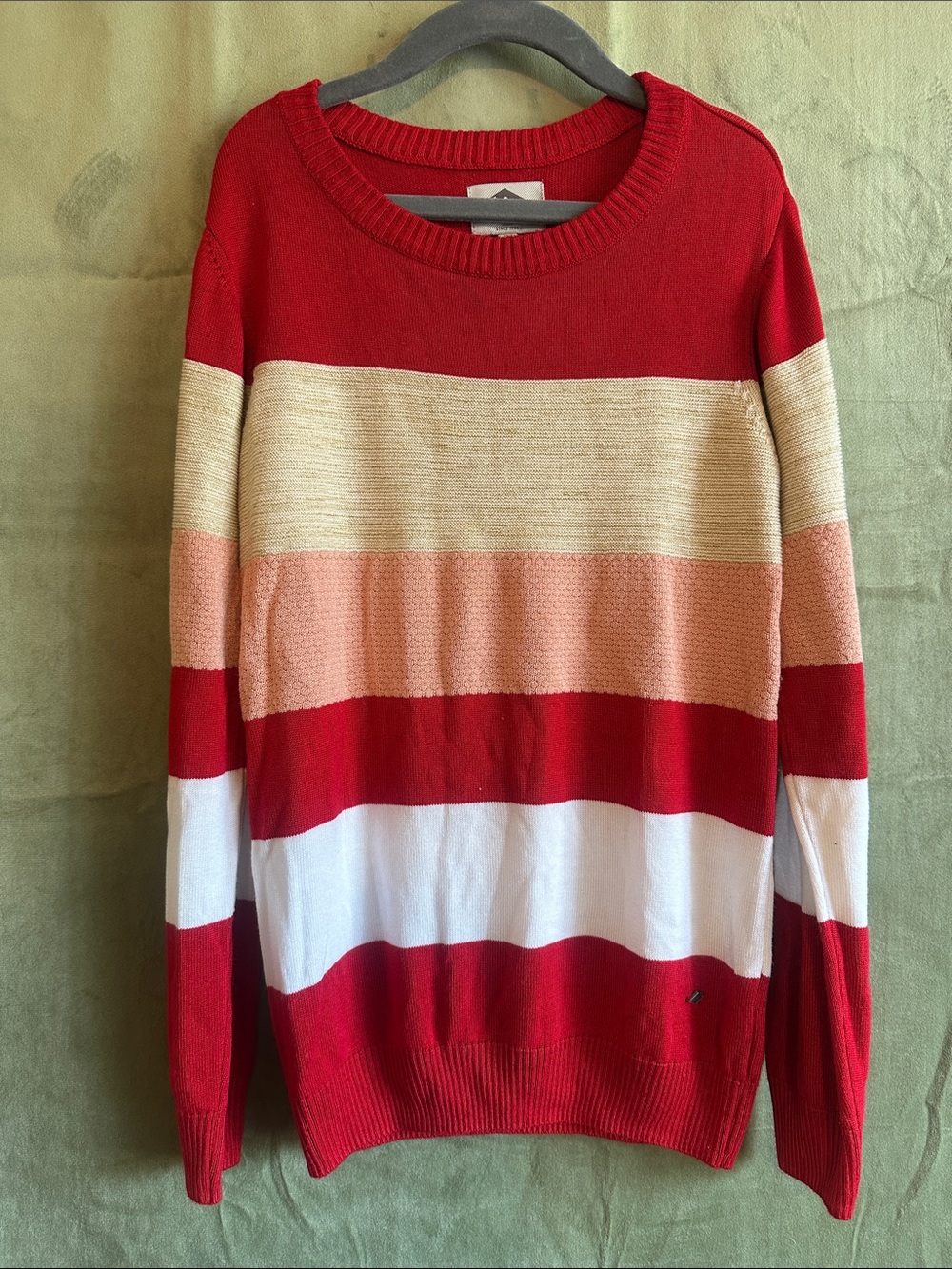 #947 Kids Red Striped Knit Sweater with Pink and Cream Accents